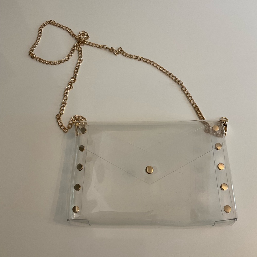 Clear Gold-Studded Chain Crossbody Bag